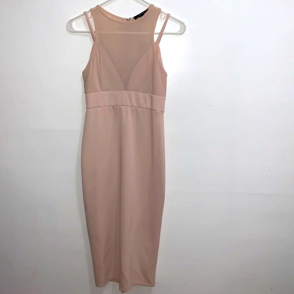 Formal Mauve Midi Length Bodycon Dress Mesh NWT Size S